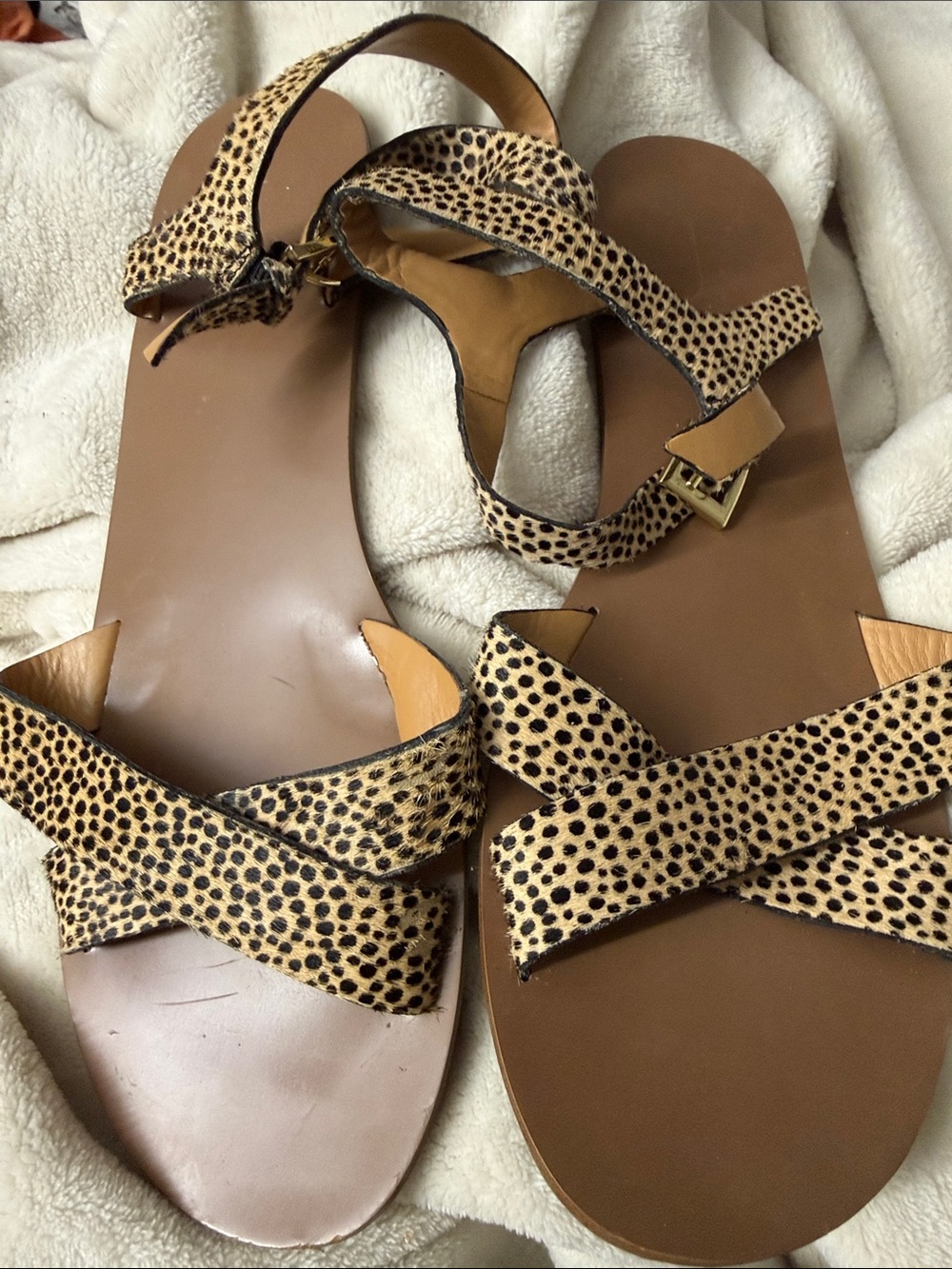 J Crew Calf Hair Leopard Print Ankle-Strap Sandals Size 10